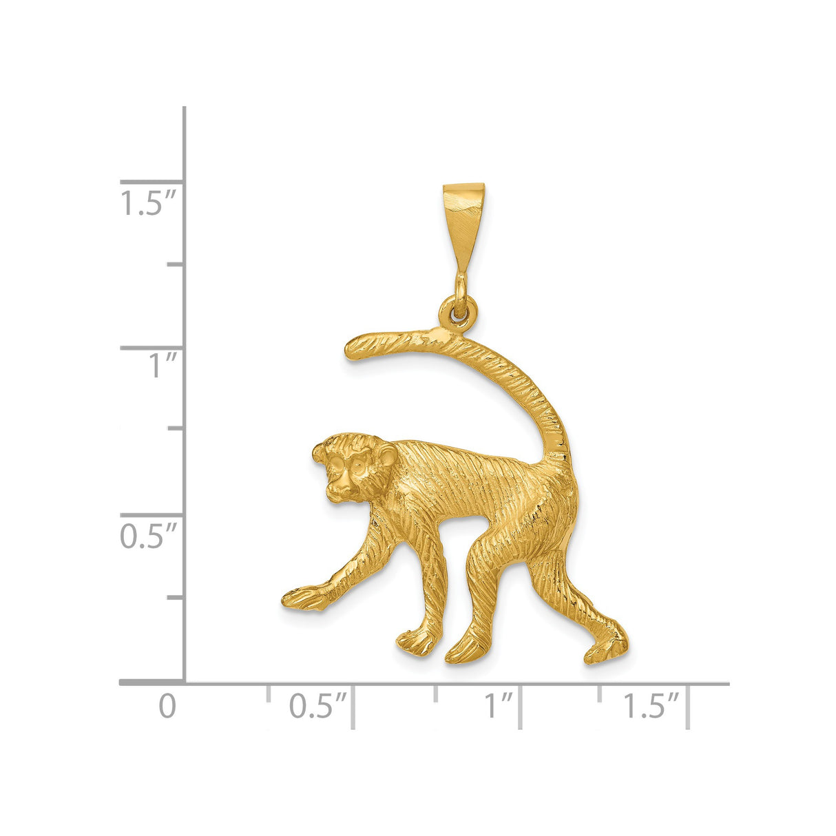 14k Yellow Gold Monkey Pendant, Textured Animal Charm, Zodiac Jewelry for Men and Women