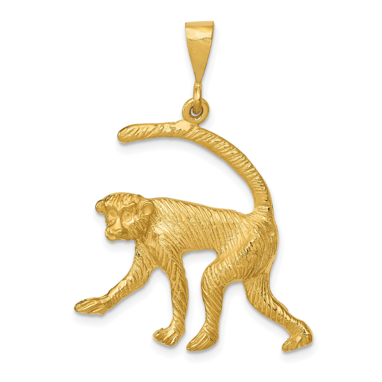 14k Yellow Gold Monkey Pendant, Textured Animal Charm, Zodiac Jewelry for Men and Women
