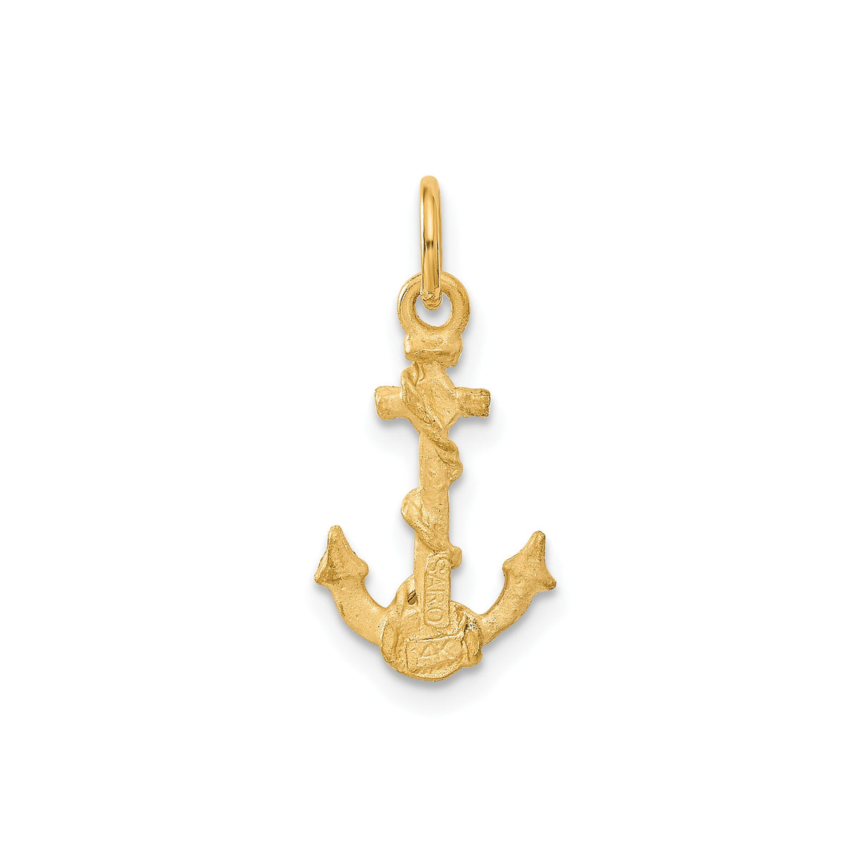 14k Yellow Gold Anchor Pendant with Textured Rope Design, Nautical Maritime Charm