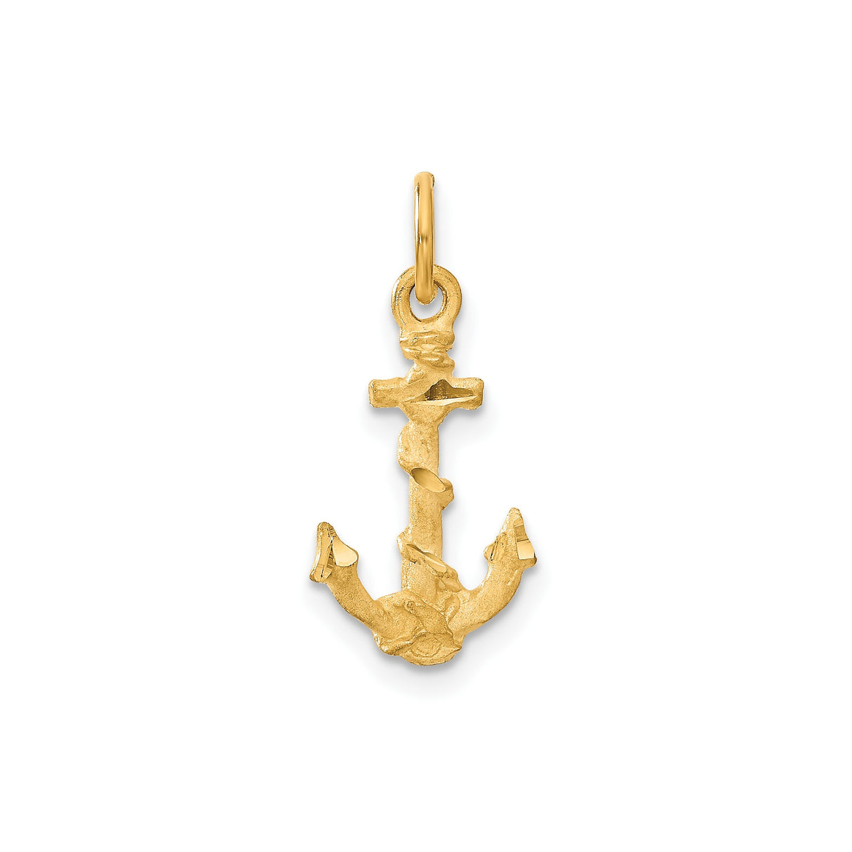14k Yellow Gold Anchor Pendant with Textured Rope Design, Nautical Maritime Charm