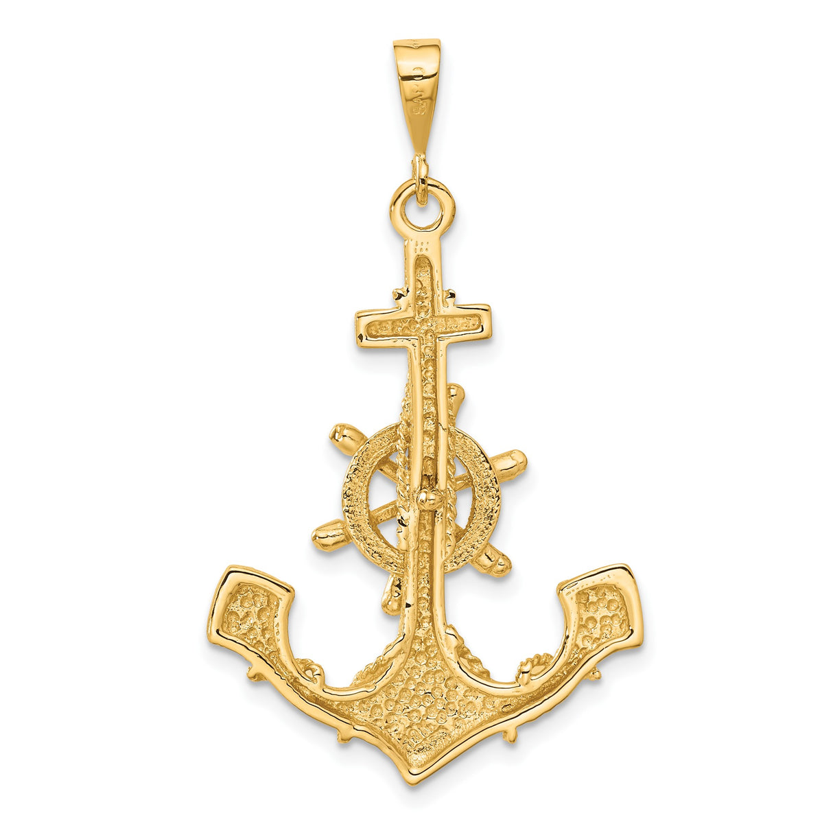 14k Yellow Gold Anchor Cross Wheel Pendant, Nautical Christian Maritime Charm