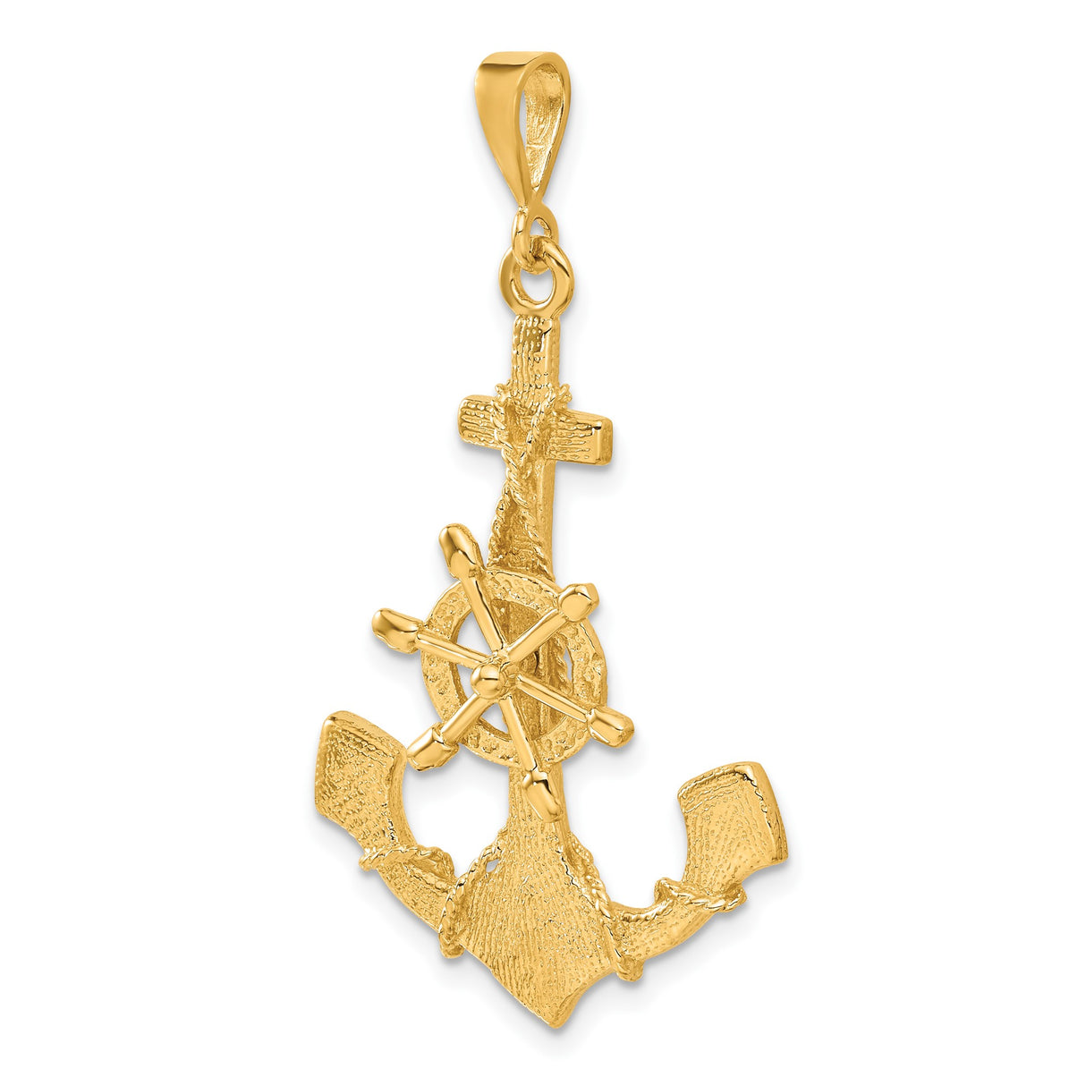 14k Yellow Gold Anchor Cross Wheel Pendant, Nautical Christian Maritime Charm