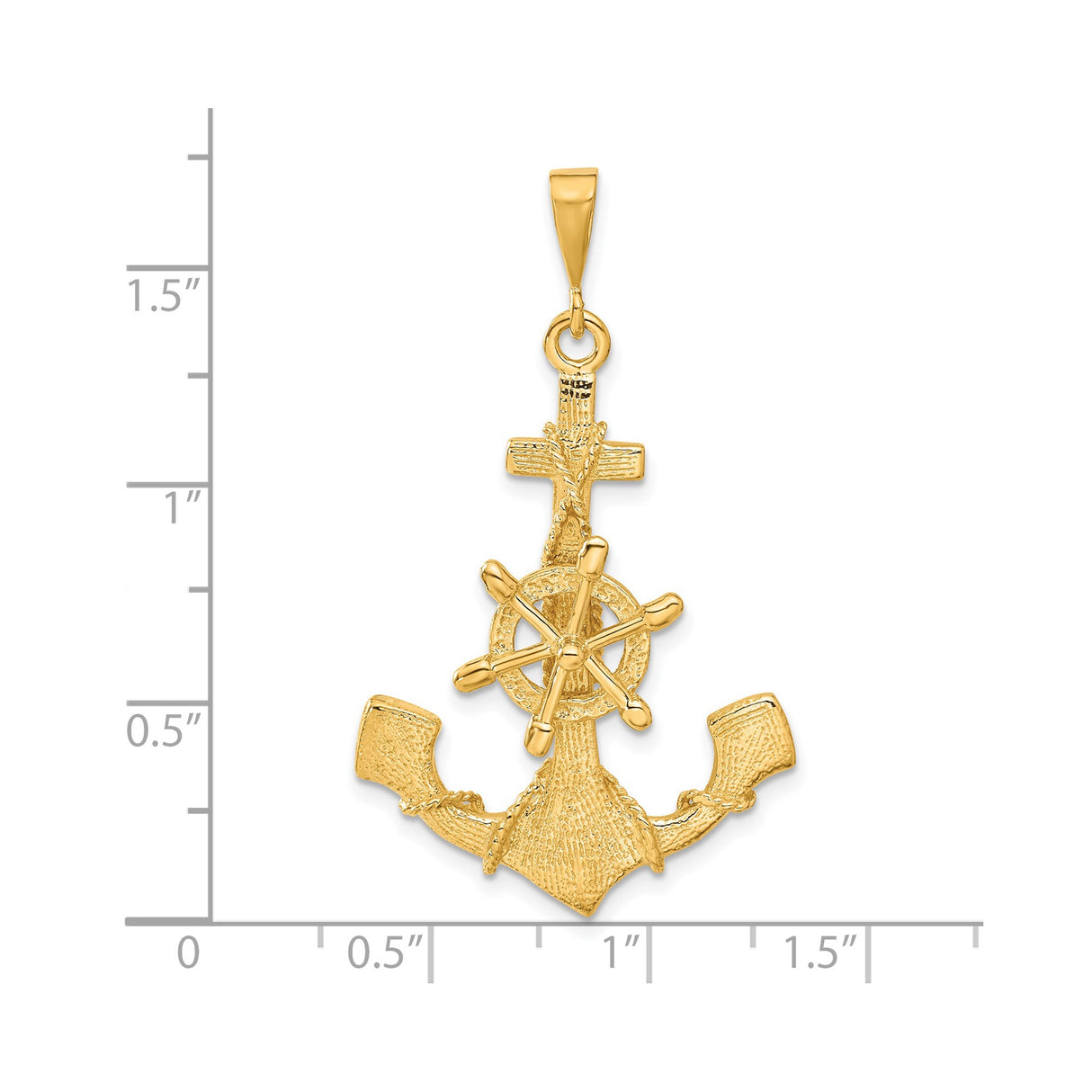 14k Yellow Gold Anchor Cross Wheel Pendant, Nautical Christian Maritime Charm