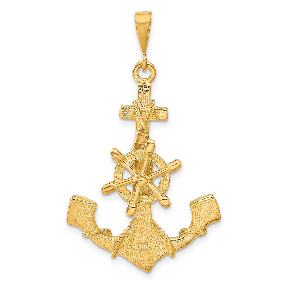 14k Yellow Gold Anchor Cross Wheel Pendant, Nautical Christian Maritime Charm
