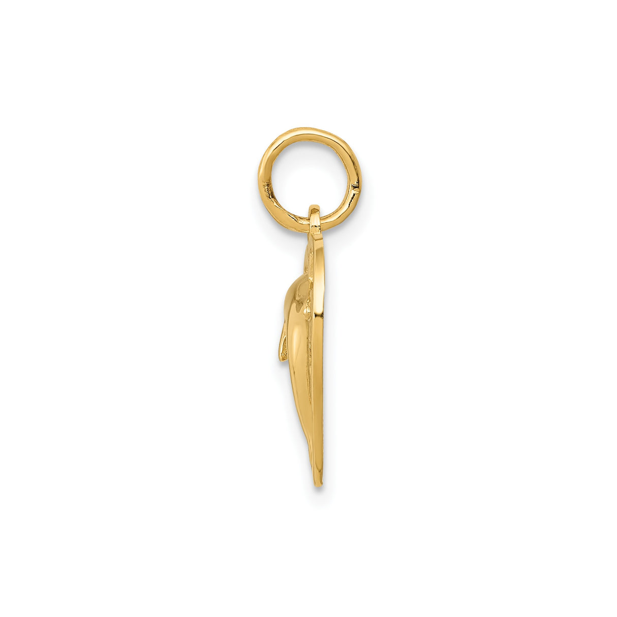 14k Yellow Gold Dolphin Heart Pendant with Open Heart Frame, Nautical Marine Charm for Women