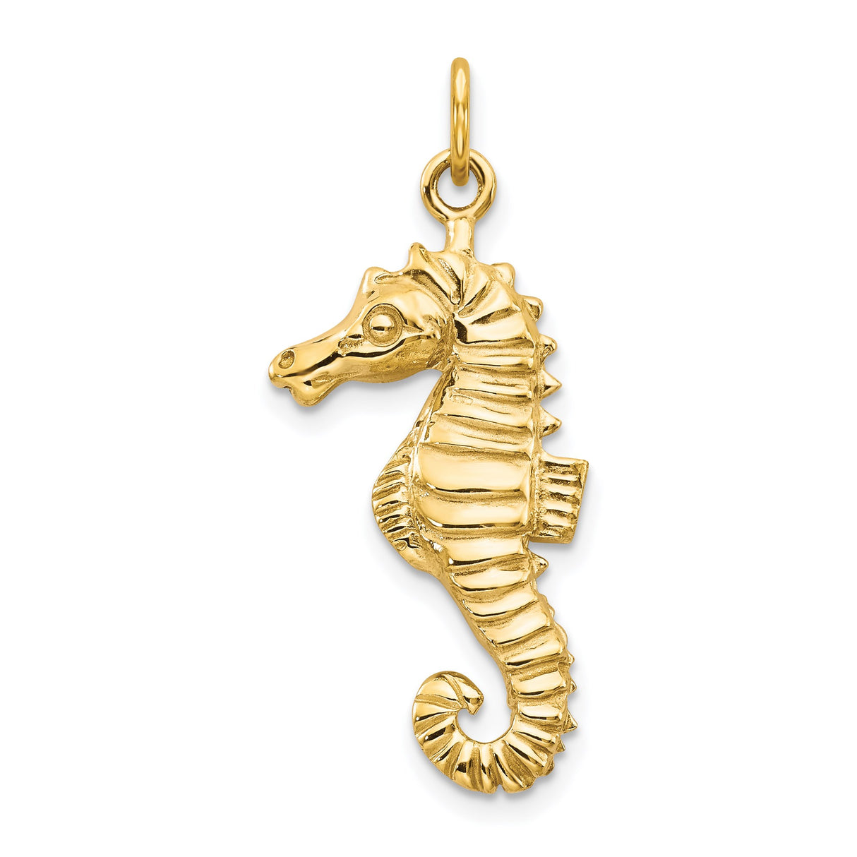 14k Yellow Gold Seahorse Pendant Charm, Detailed Ocean Animal Design, Nautical Style