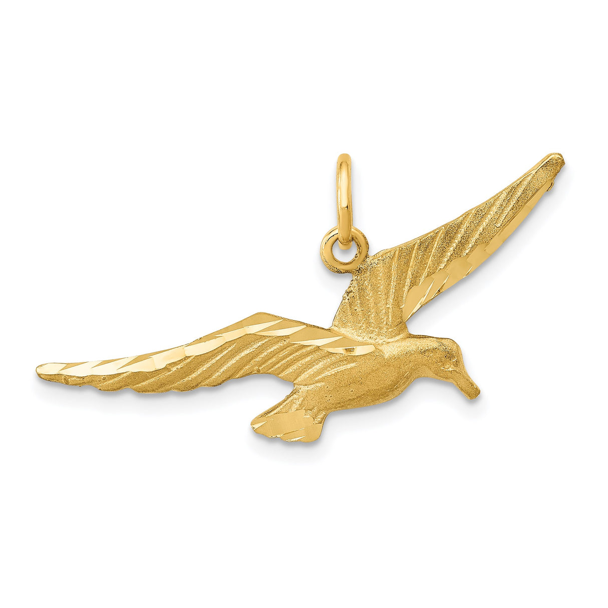 14k Yellow Gold Seagull Pendant, Flying Bird Nature Charm, Unisex or Womens Jewelry