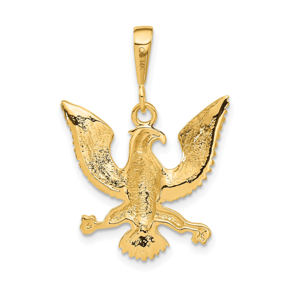 14k Yellow Gold Eagle Pendant with Detailed Spread-Wing Design, Patriotic Symbol for Men or Unisex