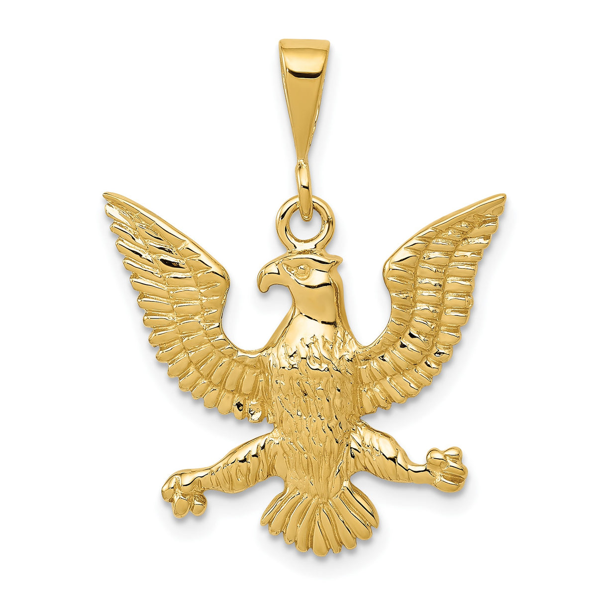 14k Yellow Gold Eagle Pendant with Detailed Spread-Wing Design, Patriotic Symbol for Men or Unisex
