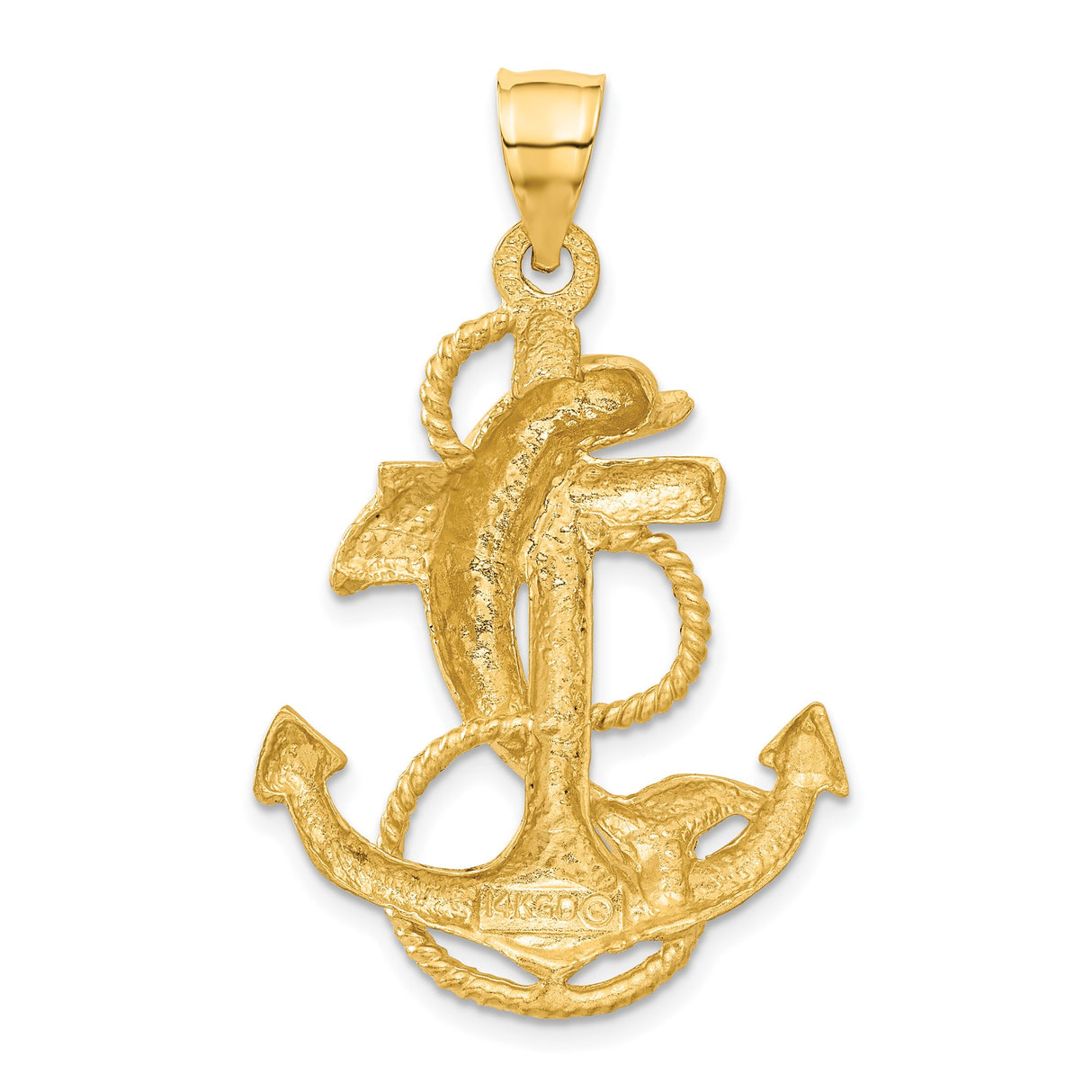 14k Yellow Gold Nautical Pendant with Dolphin and Anchor, Marine Life Ocean Charm