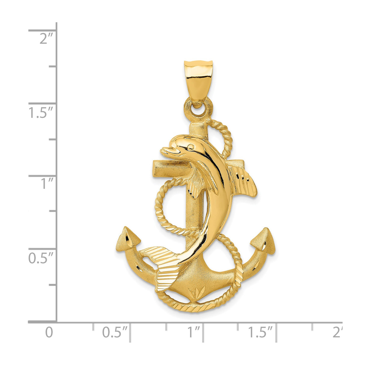 14k Yellow Gold Nautical Pendant with Dolphin and Anchor, Marine Life Ocean Charm