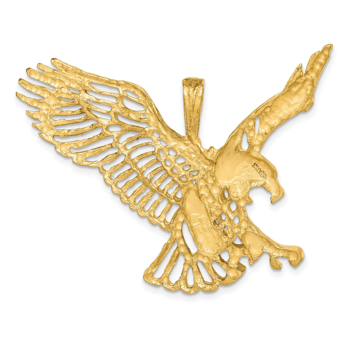 14k Yellow Gold Eagle Pendant with Outstretched Wings, Openwork Patriotic Design for Men