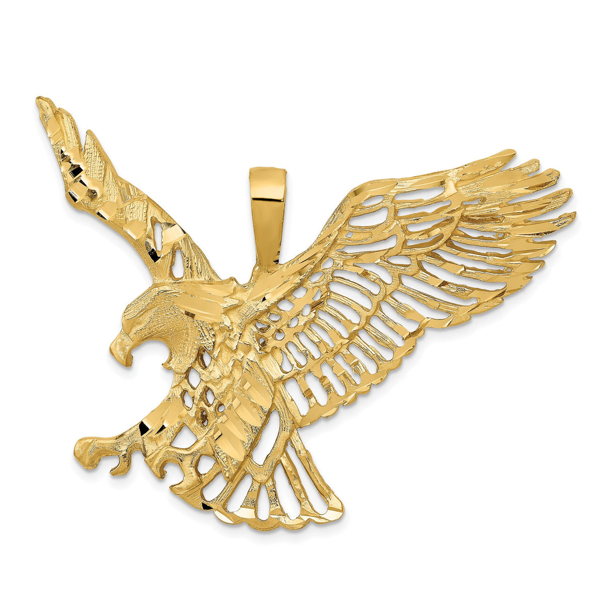 14k Yellow Gold Eagle Pendant with Outstretched Wings, Openwork Patriotic Design for Men
