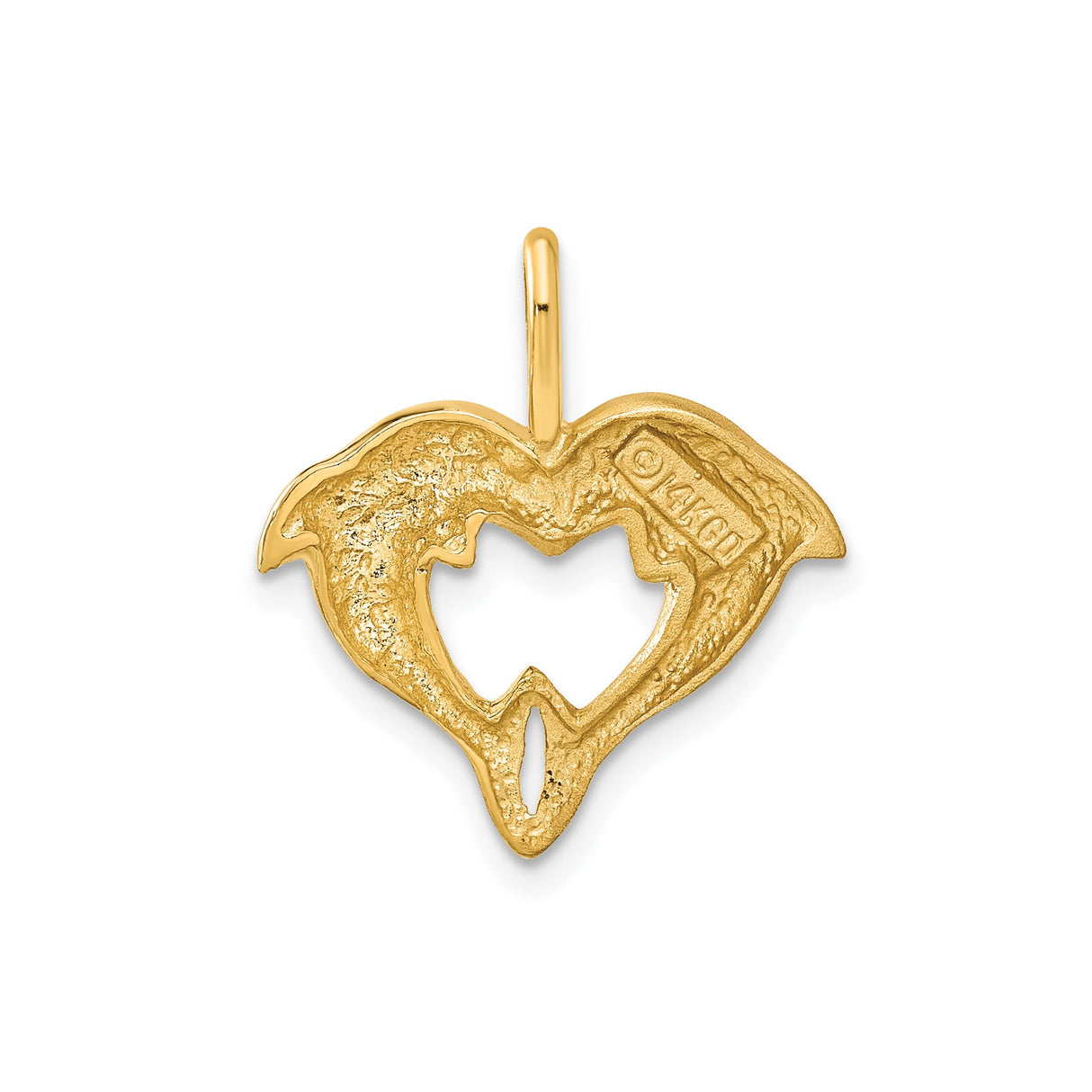 14k Yellow Gold Dolphin Heart Pendant, Two Dolphins Forming Heart Shape, Sea-Life Love Jewelry