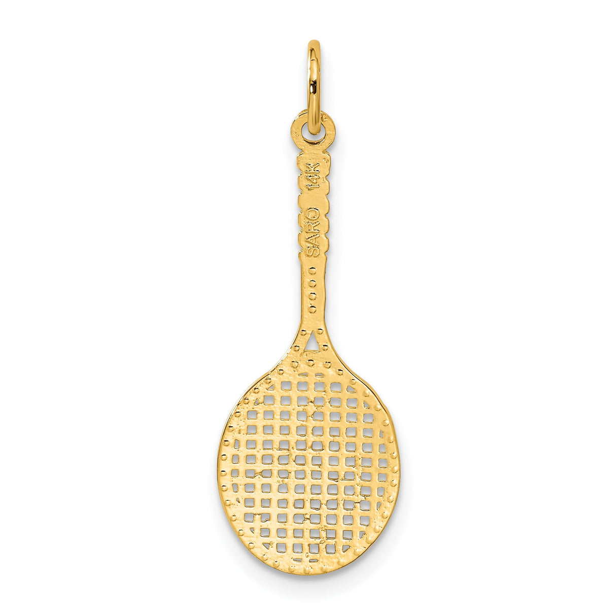 14k Yellow Gold Tennis Racket Pendant Charm with Detailed String Design