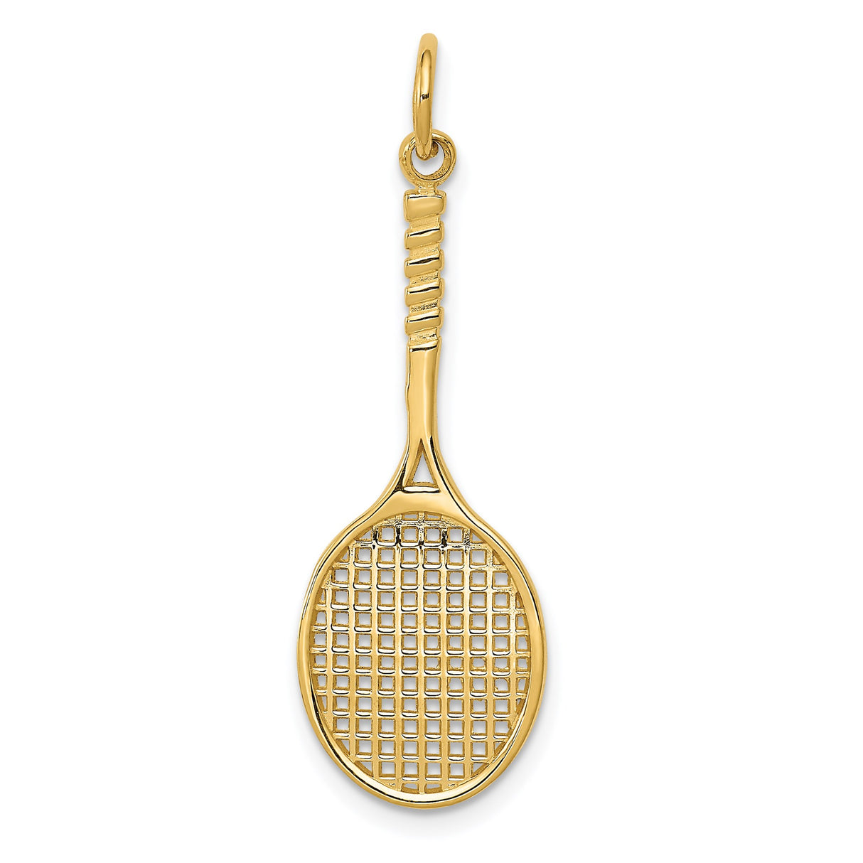 14k Yellow Gold Tennis Racket Pendant Charm with Detailed String Design