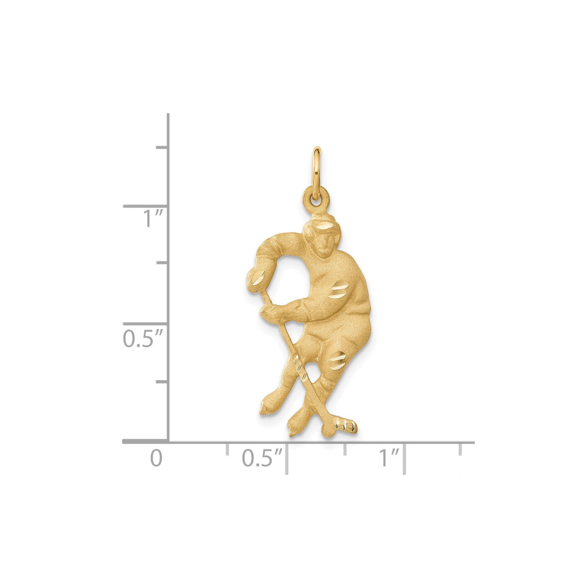 14k Yellow Gold Hockey Player Pendant, Ice Hockey Athlete in Action Charm for Men or Unisex