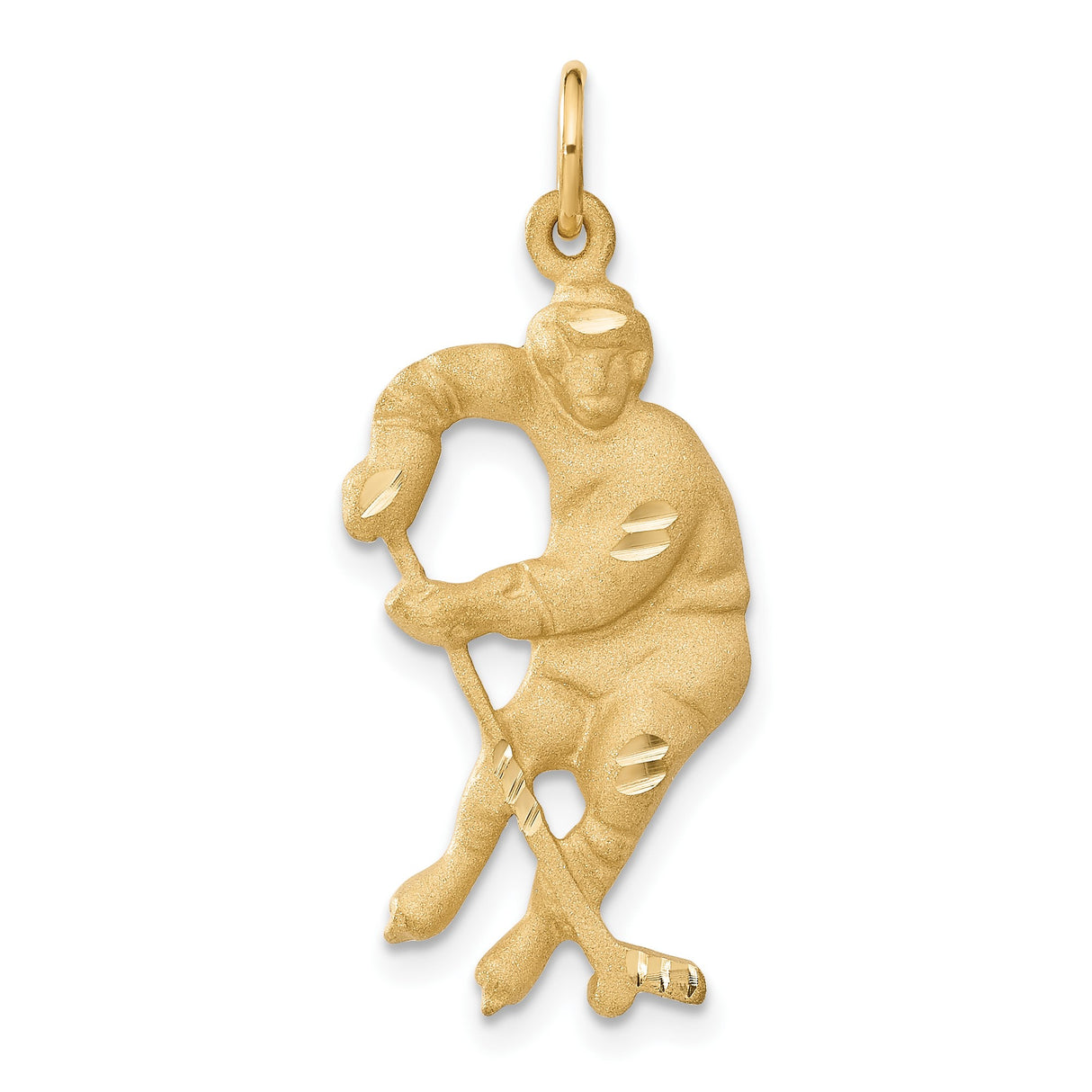 14k Yellow Gold Hockey Player Pendant, Ice Hockey Athlete in Action Charm for Men or Unisex