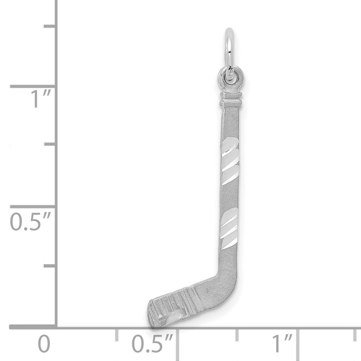 14k White Gold Hockey Stick Pendant, Diamond Cut Satin Finish Sports Charm for Women or Unisex Wear