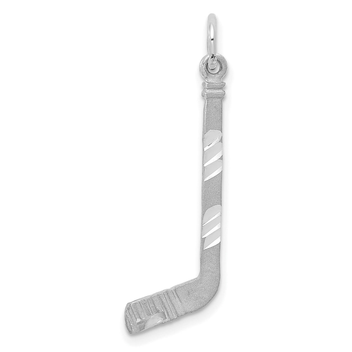 14k White Gold Hockey Stick Pendant, Diamond Cut Satin Finish Sports Charm for Women or Unisex Wear