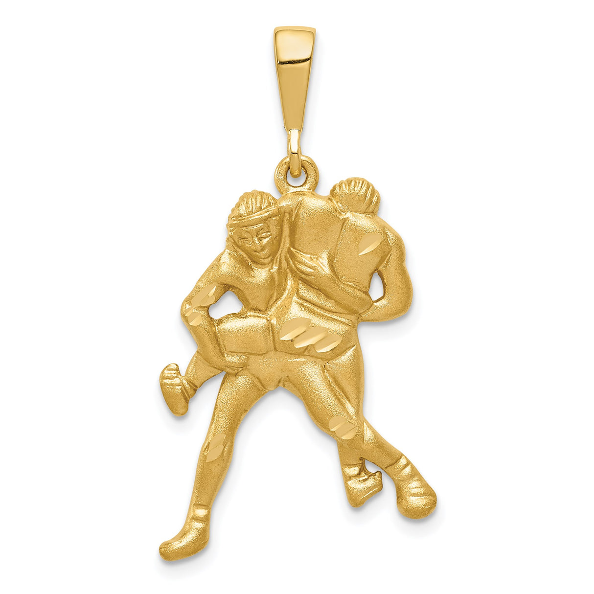 14k Yellow Gold Wrestling Pendant Featuring Grappling Athletes in Action Pose for Men and Teens