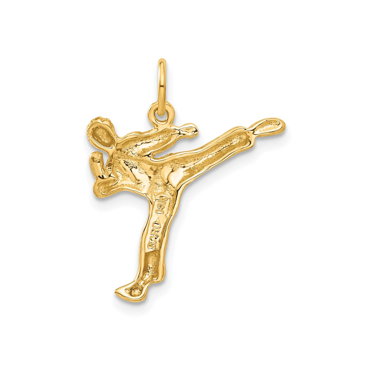 14k Yellow Gold Martial Artist Pendant with High Kick Pose, Karate Charm for Men or Women