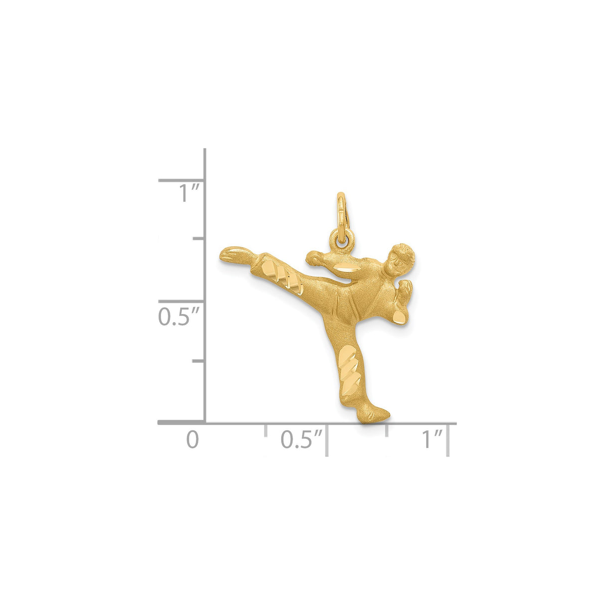 14k Yellow Gold Martial Artist Pendant with High Kick Pose, Karate Charm for Men or Women