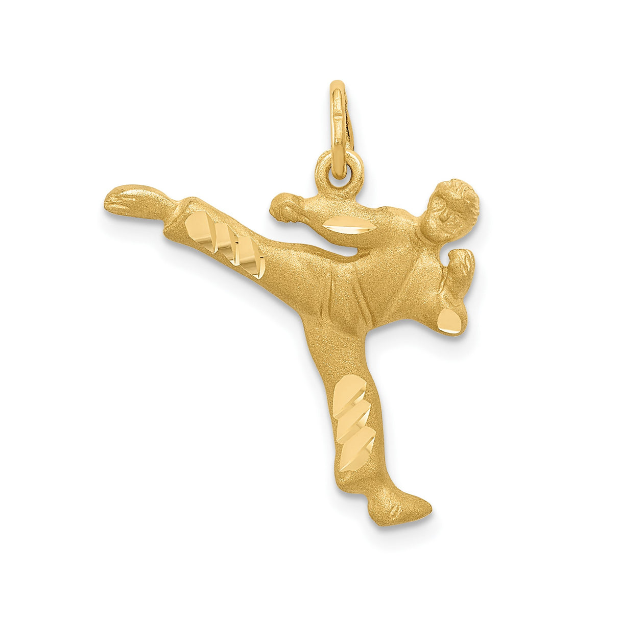 14k Yellow Gold Martial Artist Pendant with High Kick Pose, Karate Charm for Men or Women