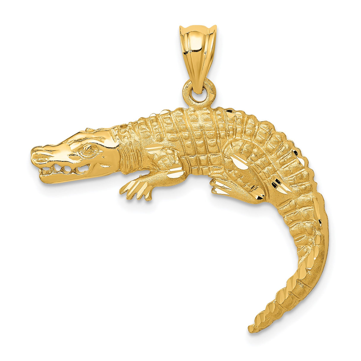 14k Yellow Gold Alligator Pendant, Detailed Crocodile Charm, Wildlife Animal Jewelry for Men or Unisex