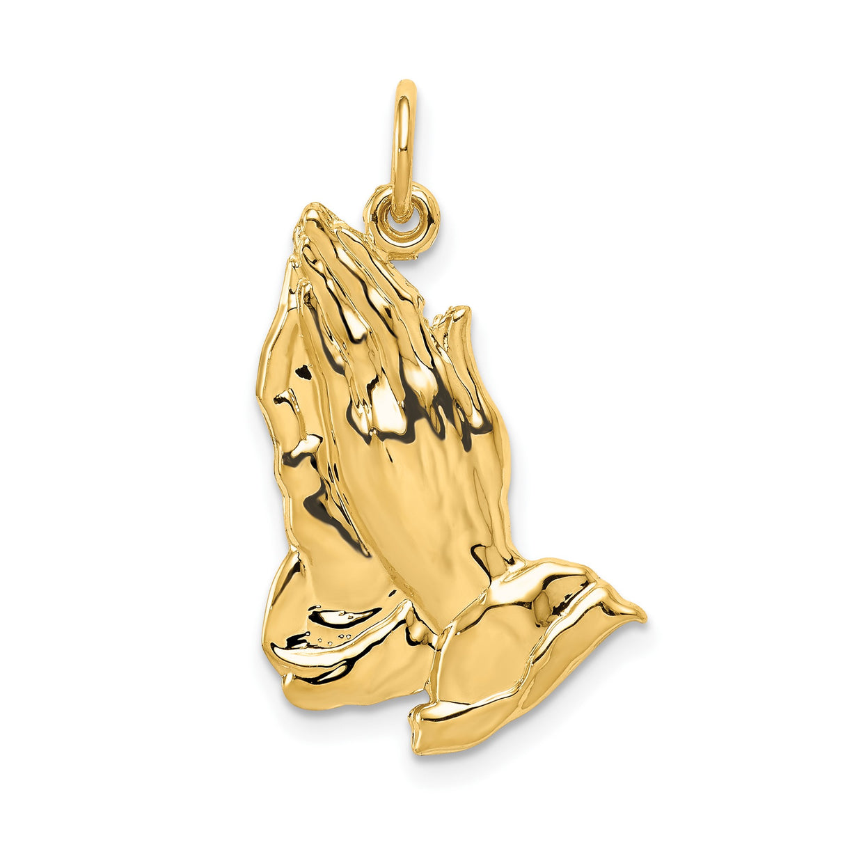 14k Yellow Gold Praying Hands Pendant, Religious Christian Charm for Men and Women