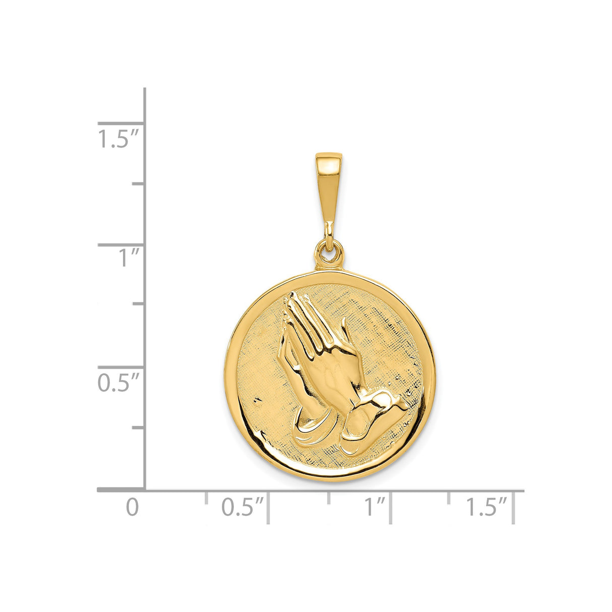 14k Yellow Gold Pendant with Raised Praying Hands, Christian Religious Charm for Men and Women