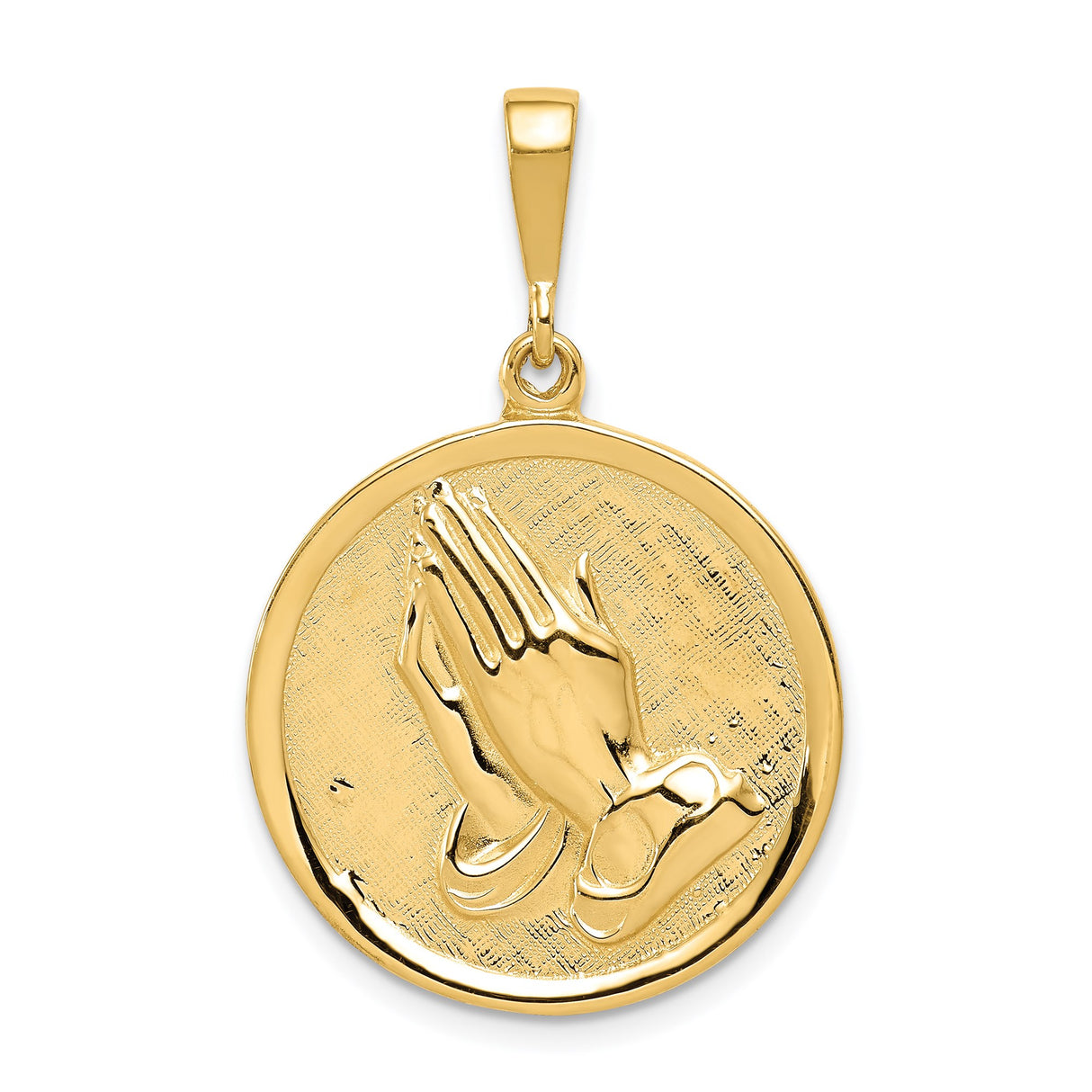 14k Yellow Gold Pendant with Raised Praying Hands, Christian Religious Charm for Men and Women