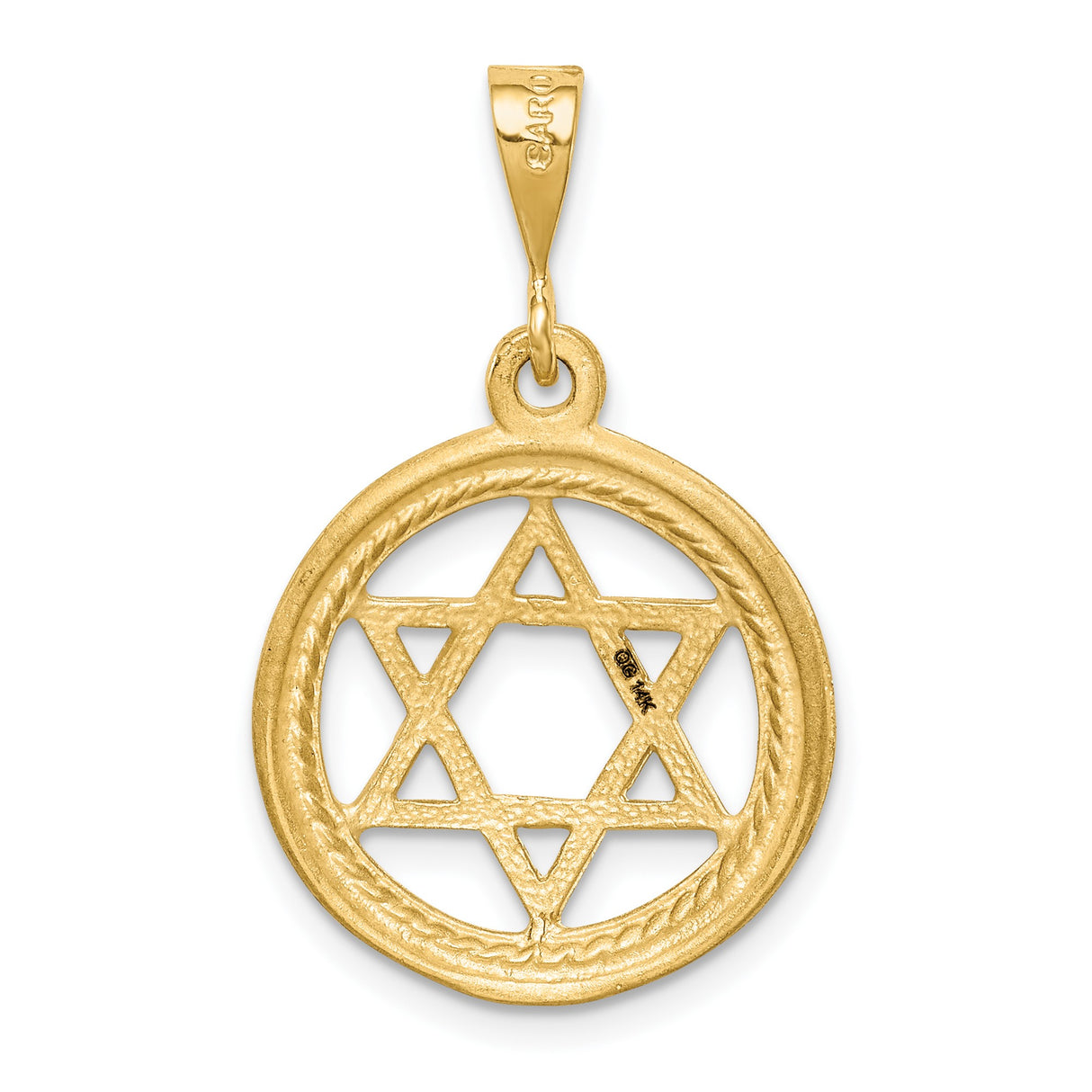 14k Yellow Gold Star of David Pendant with Textured Circular Openwork Frame