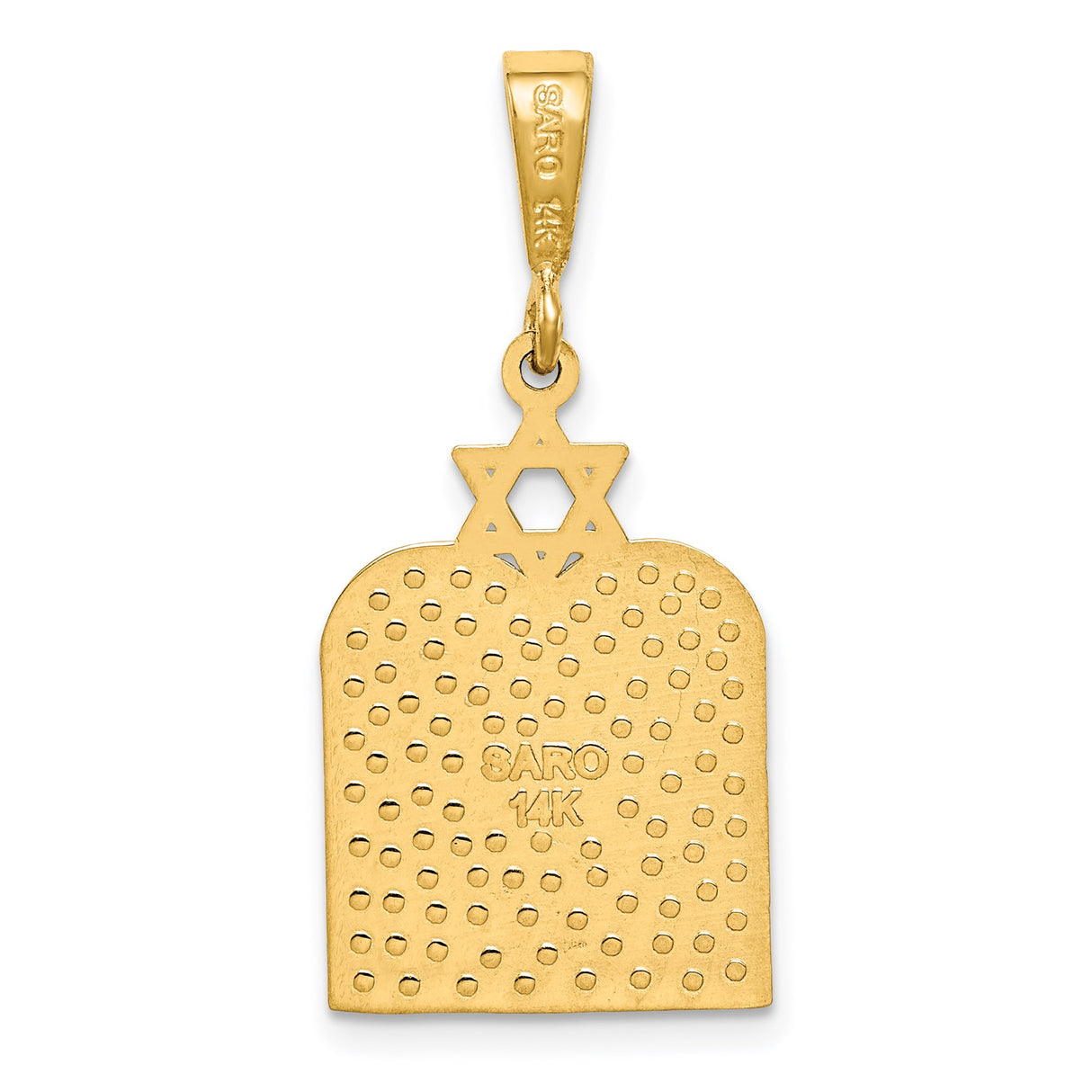 14k Yellow Gold Pendant with Star of David and Ten Commandments Hebrew Engraving