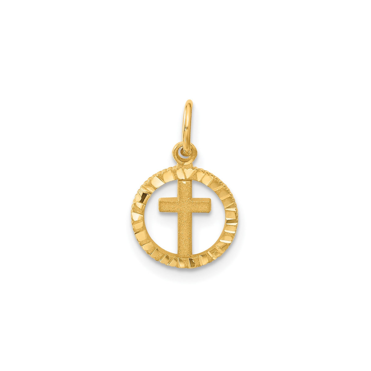 14k Yellow Gold Cross Pendant with Matte Finish and Polished Detail, Religious Symbol for Men and Women