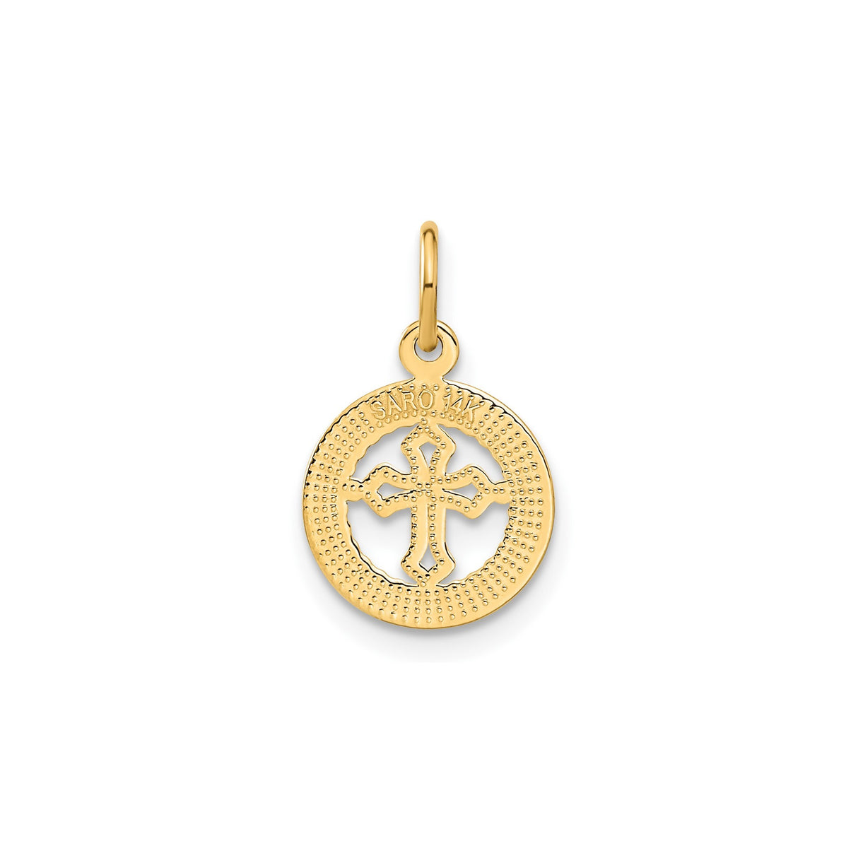 14k Yellow Gold Cross Pendant with Crucifix and Eternal Life Symbol, Textured Vintage Design