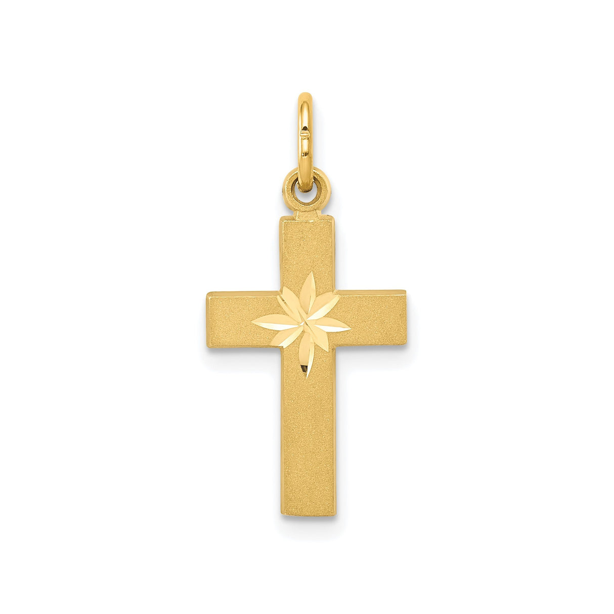 14k Yellow Gold Latin Cross Pendant with Diamond Cut Detailing, Matte and Polished Finish
