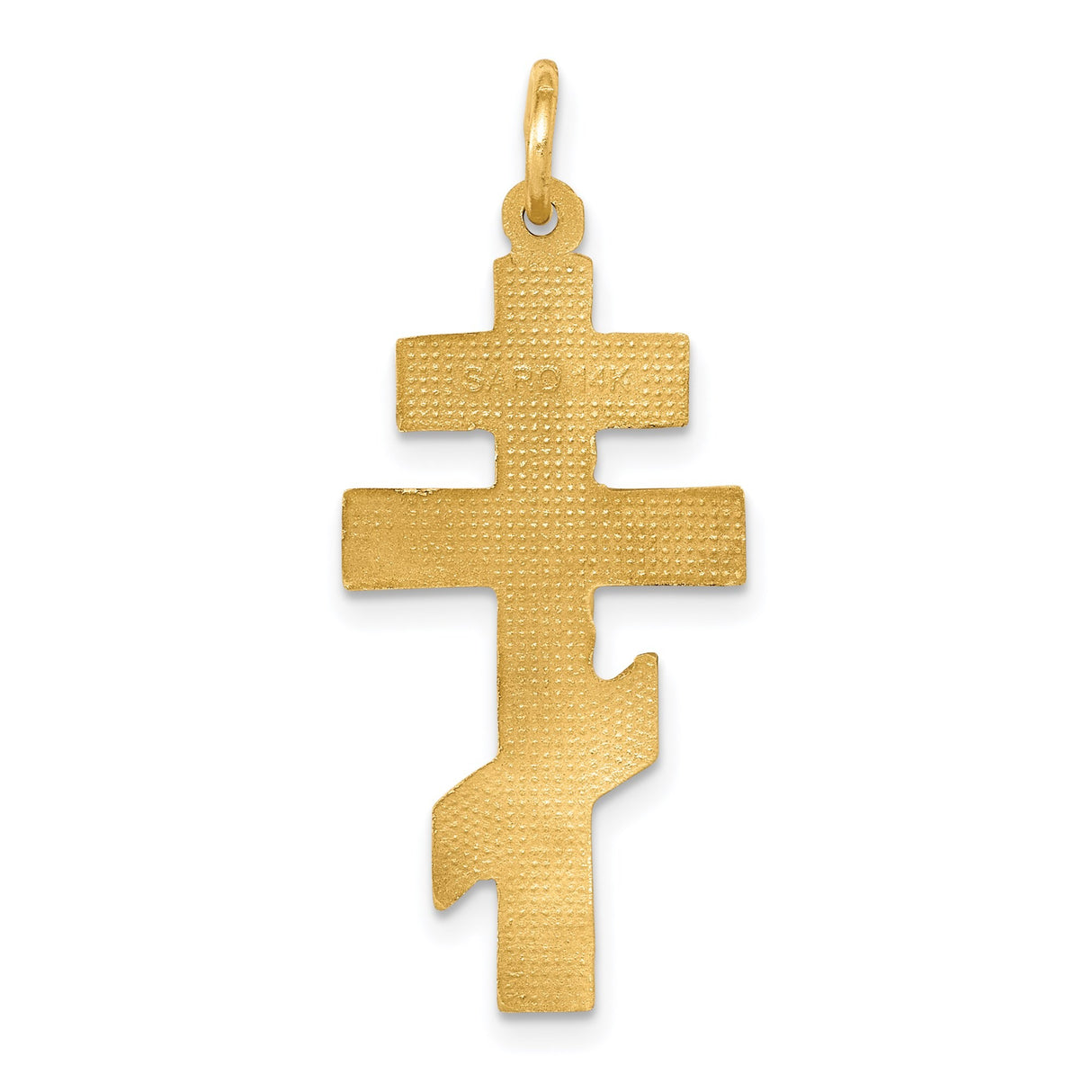 14k Yellow Gold Orthodox Cross Pendant with Diamond Cut Leaf Design
