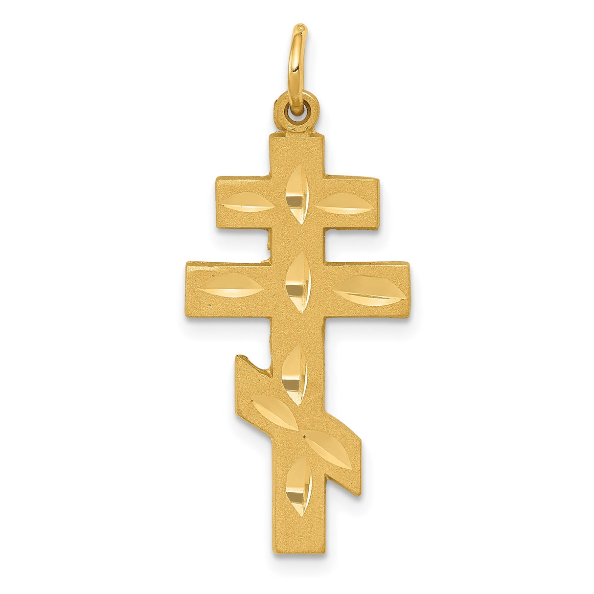14k Yellow Gold Orthodox Cross Pendant with Diamond Cut Leaf Design