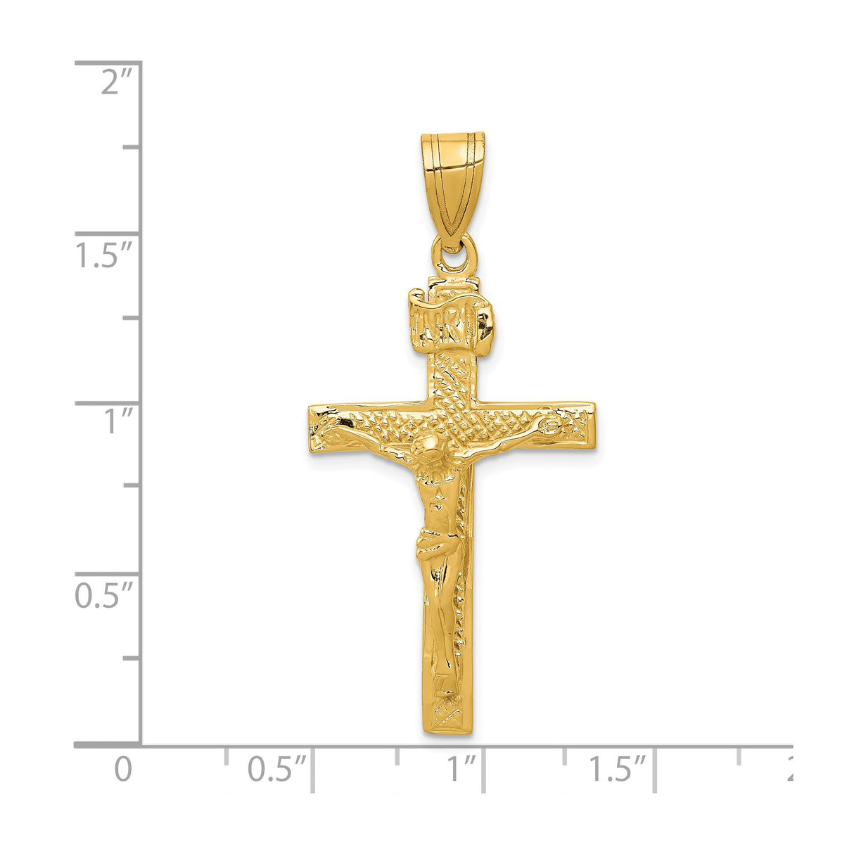 14k Yellow Gold Latin INRI Crucifix Pendant, Christian Cross Religious Jewelry for Men and Women