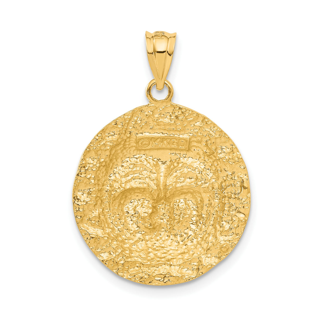 14k Yellow Gold Sun Face Pendant with Radiant Border, Celestial Sunburst Medallion Charm