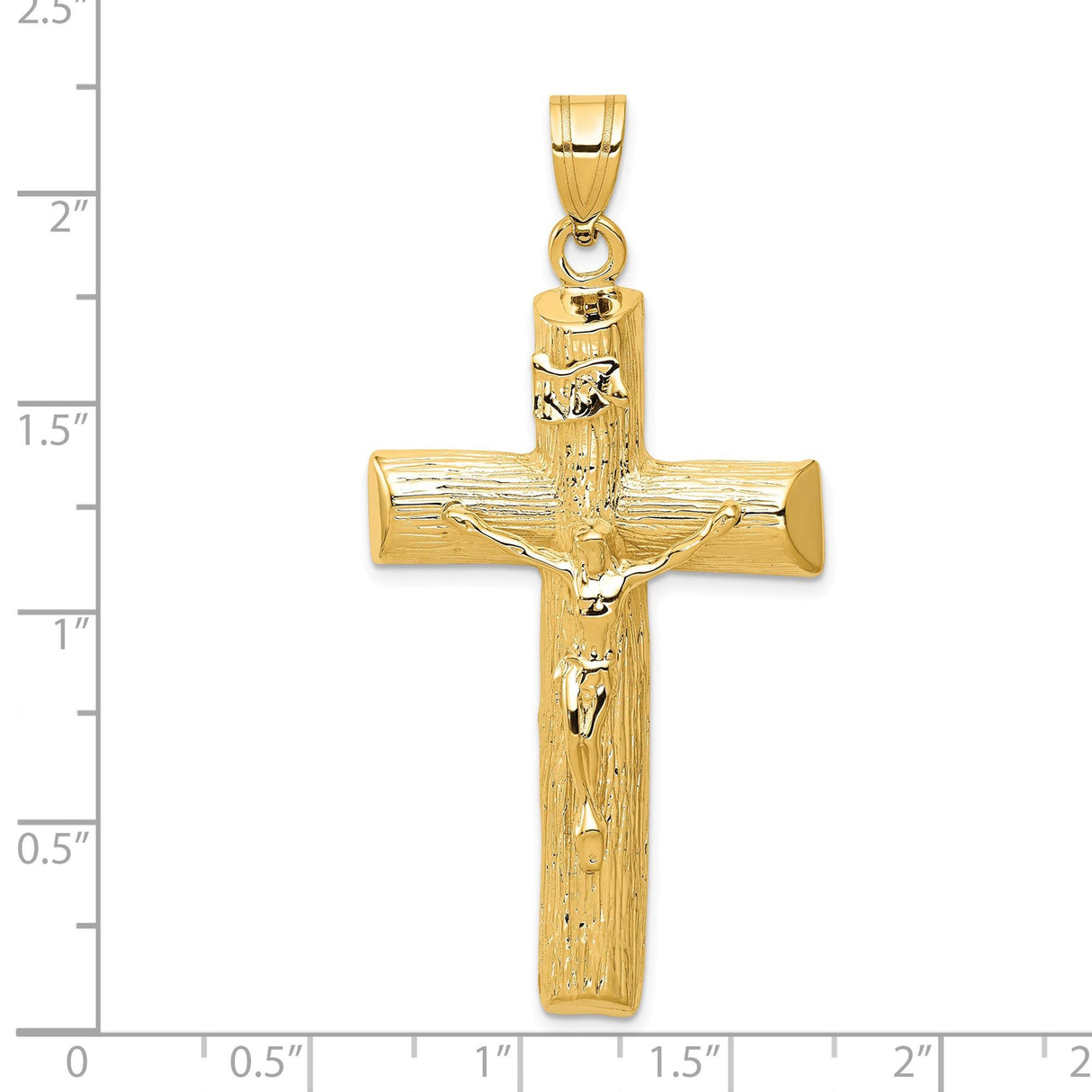 14k Yellow Gold Crucifix Pendant with Jesus on Cross and INRI Inscription Religious Charm