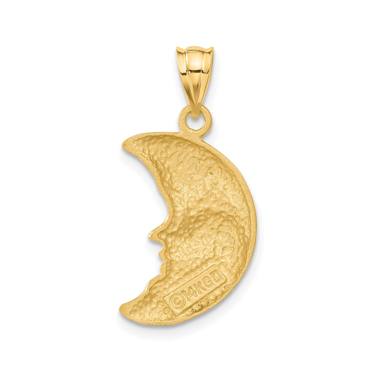 14k Yellow Gold Crescent Moon Face Pendant with Stars, Celestial Lunar Charm for Women or Unisex Wear