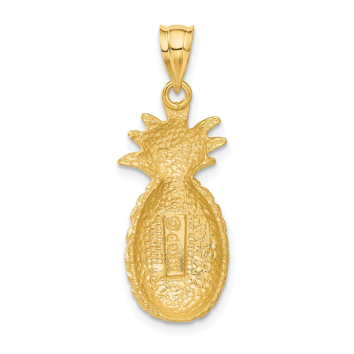 14k Yellow Gold Pineapple Pendant Charm, Satin Finish, Open Back, Tropical Summer Jewelry
