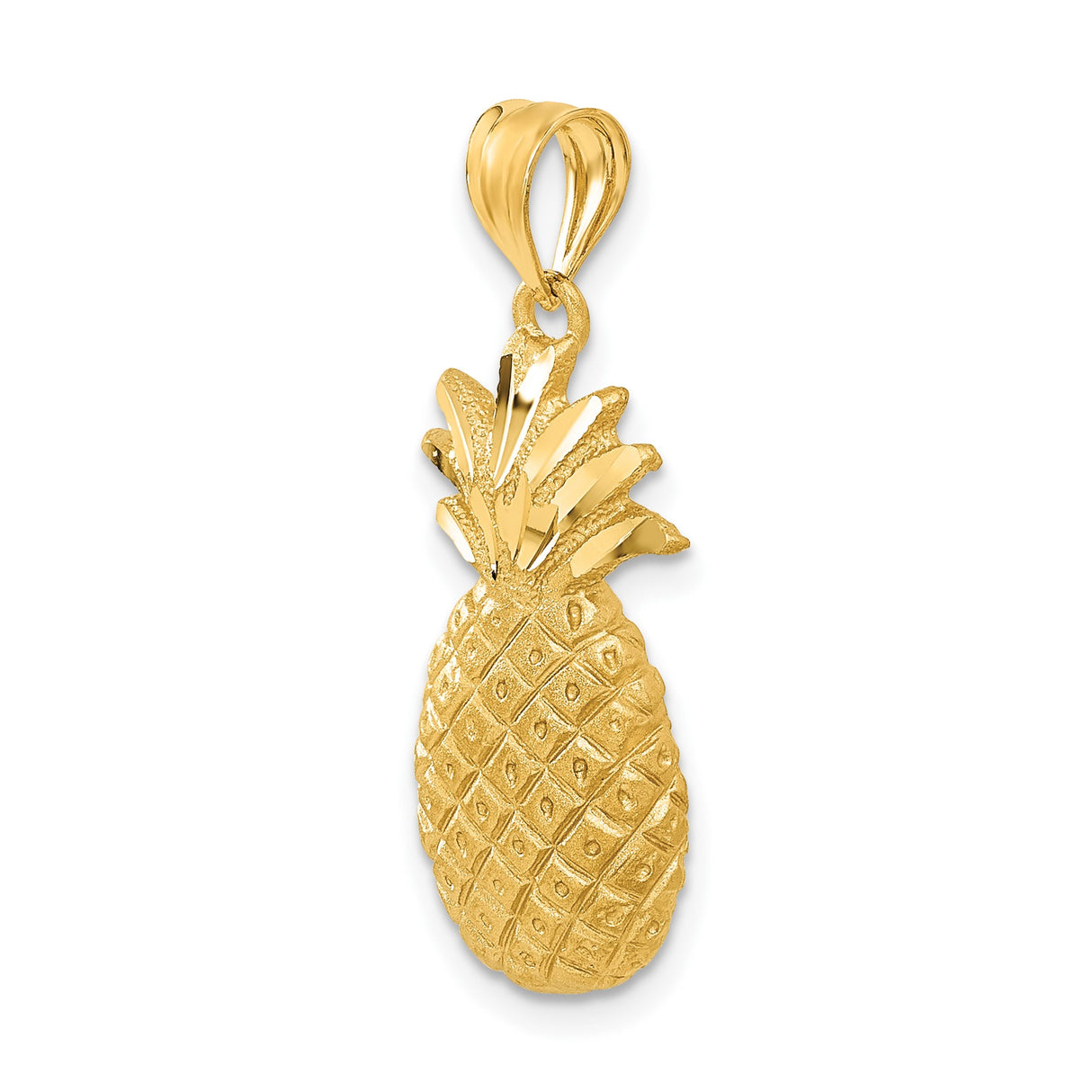 14k Yellow Gold Pineapple Pendant Charm, Satin Finish, Open Back, Tropical Summer Jewelry