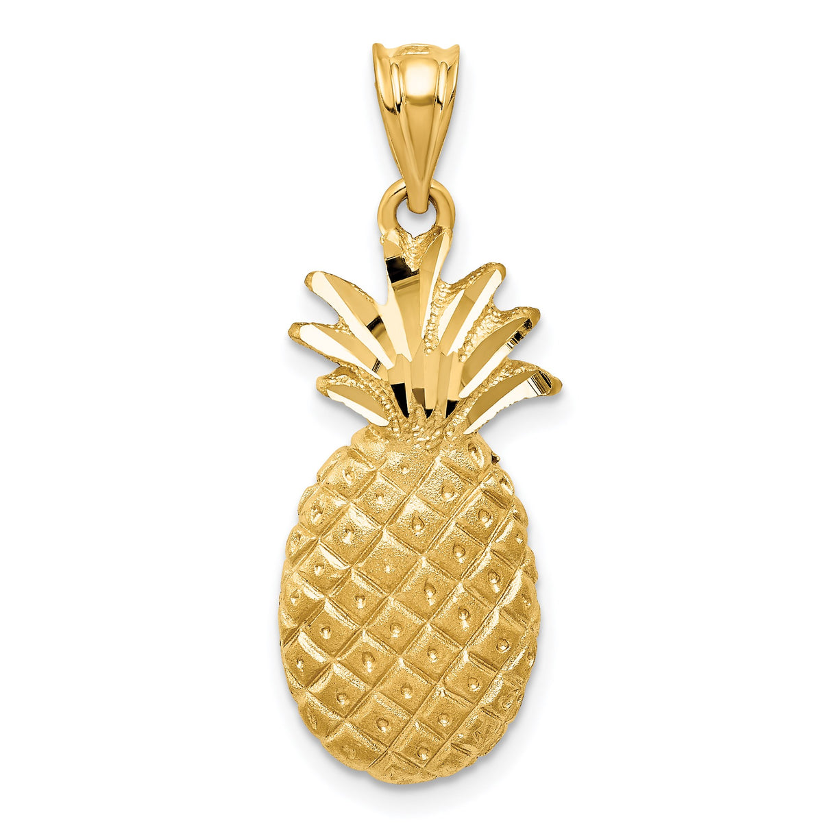 14k Yellow Gold Pineapple Pendant Charm, Satin Finish, Open Back, Tropical Summer Jewelry