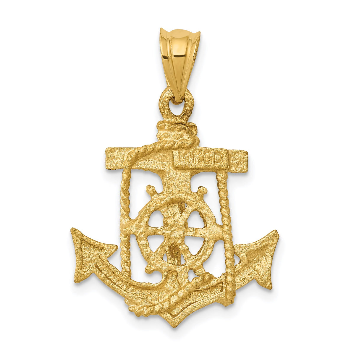 14k Yellow Gold Anchor Crucifix Pendant with Nautical Rope Detail for Men and Women