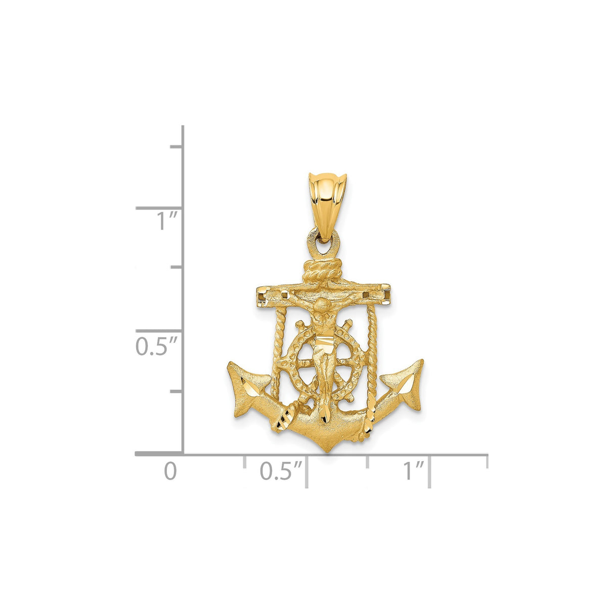 14k Yellow Gold Anchor Crucifix Pendant with Nautical Rope Detail for Men and Women