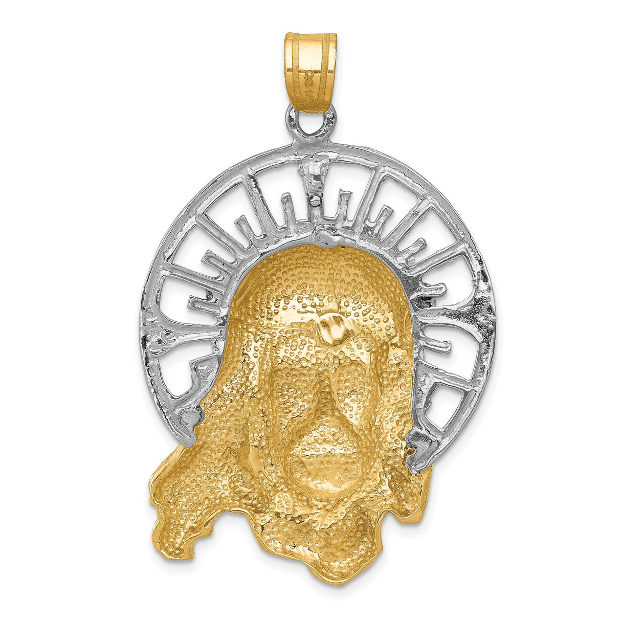 14k Tri Color Gold Jesus Head Pendant with Crown of Thorns and Halo