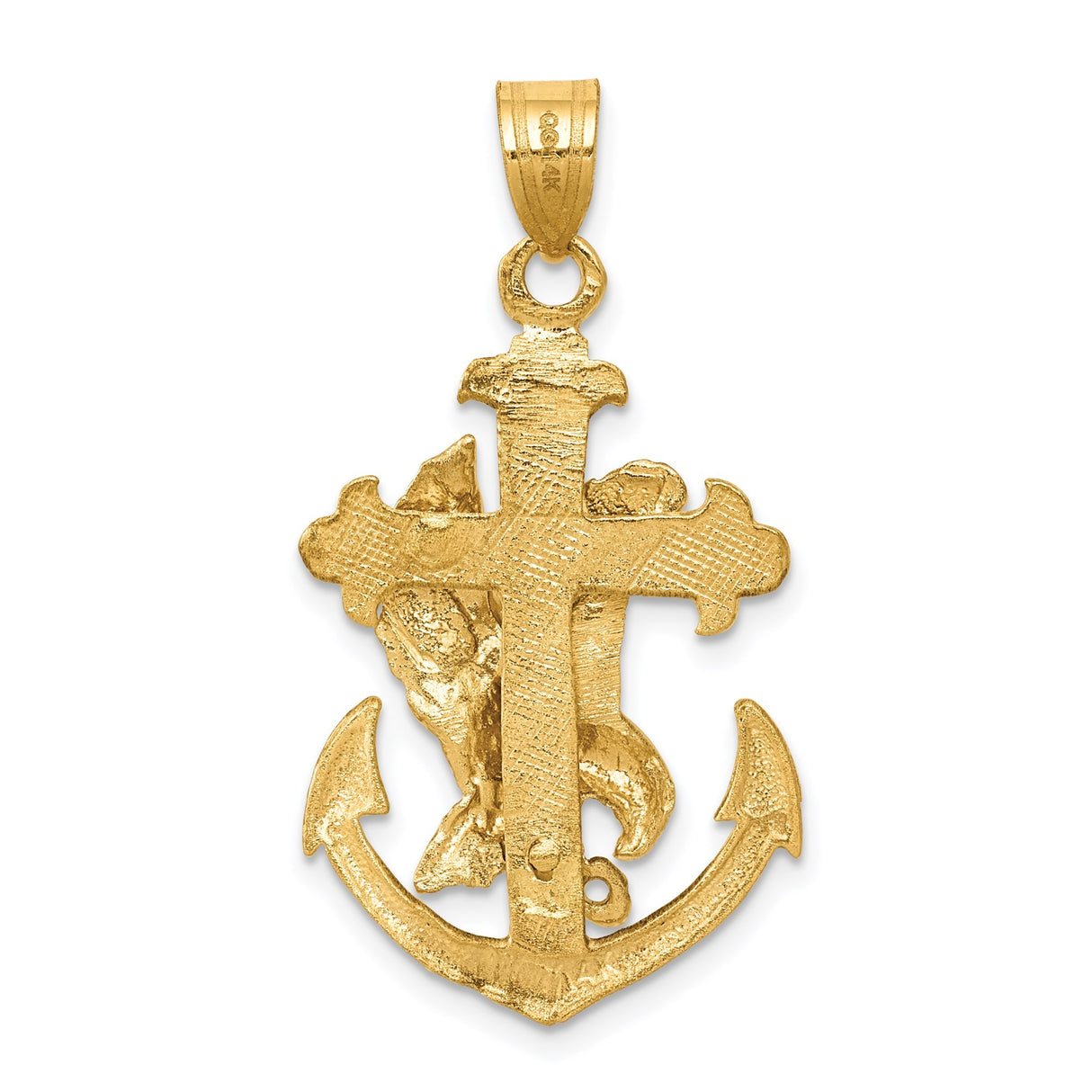 14k Yellow Gold Eagle Anchor Cross Pendant with Budded Maritime Design for Men and Women